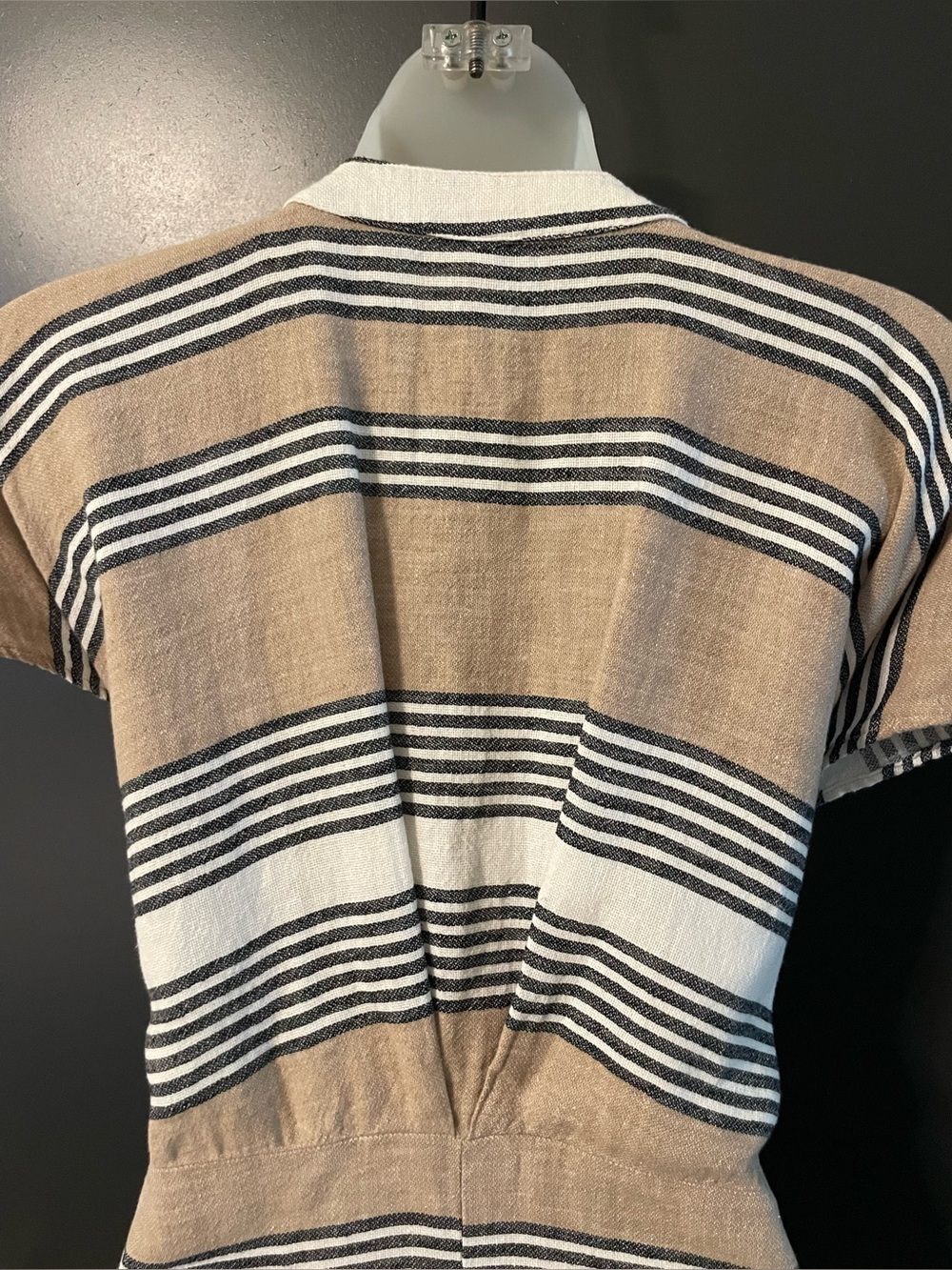 Uncle Frank XS Linen Blend Striped Wrap Waist Shirt Dress Beige Made in USA - Picture 6 of 8